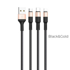 Hoco Usb 3in1 kaabel iPhone Lightning + Micro + Type-C X26 black-gold 1m hind ja info | Kaablid ja juhtmed | kaup24.ee