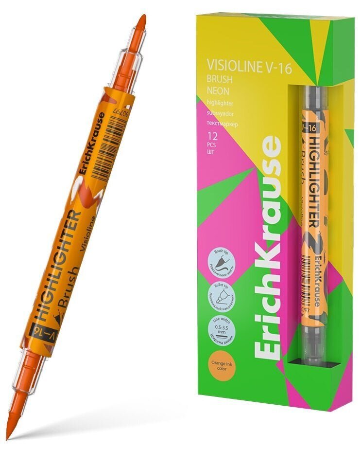 Kahepoolne tekstimarker VISIOLINE V-16 BRUSH NEON, ErichKrause, 0,5-3,5mm, oranž, 1tk. hind ja info | Kirjutusvahendid | kaup24.ee