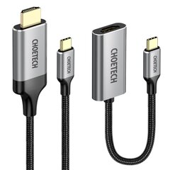 Переходник HUB, Choetech HUB-H121, USB Type-C to HDMI, 2.0 + HDMI кабель, 2 м, серый цена и информация | Адаптеры и USB-hub | kaup24.ee