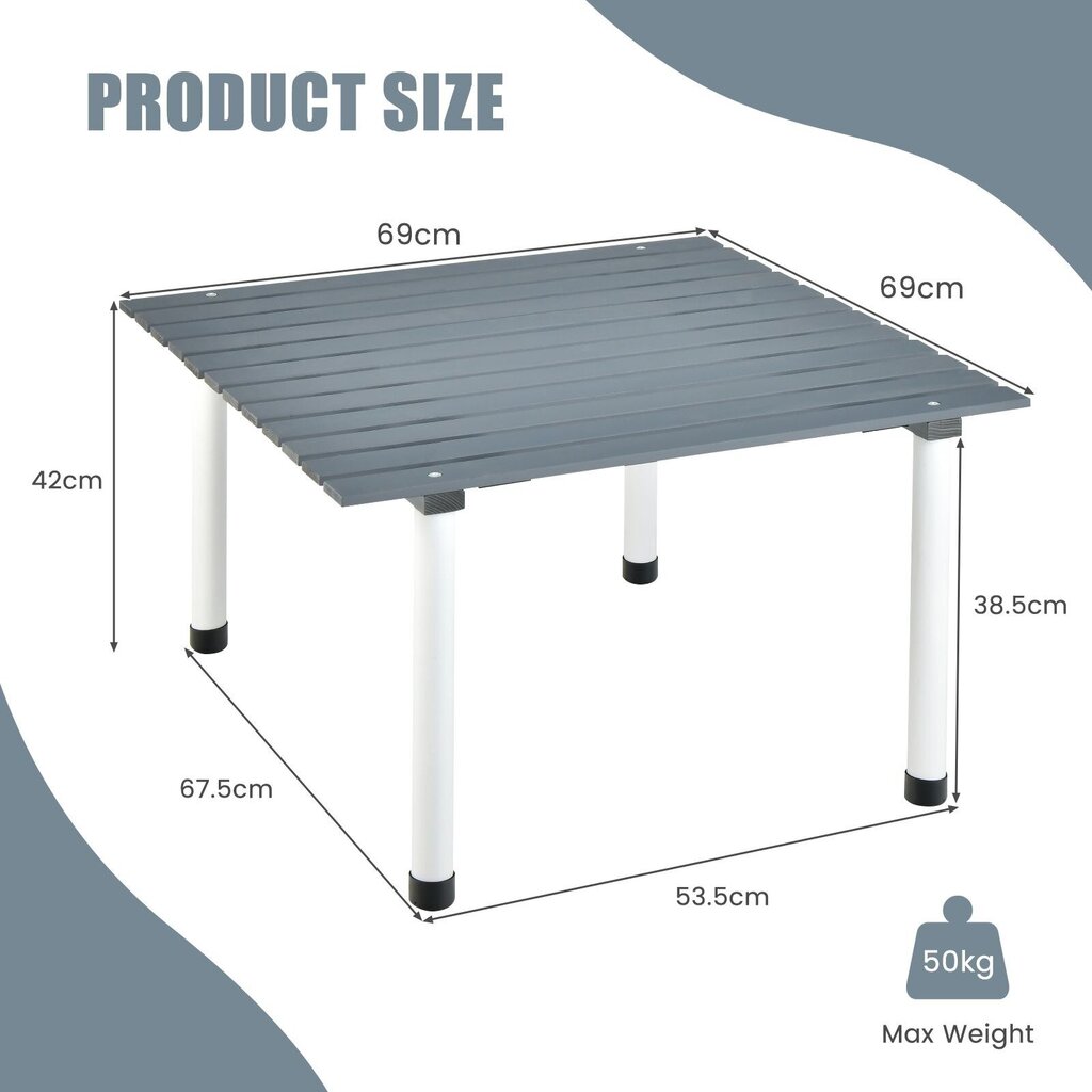 Kokkupandav matkalaud Costway, hall, 69 x 69 x 42 cm hind ja info | Matkamööbel | kaup24.ee