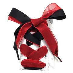 Двойные широкие шнурки с черной лентой 20 мм 120 см, красные цена и информация | Уход за одеждой и обувью | kaup24.ee