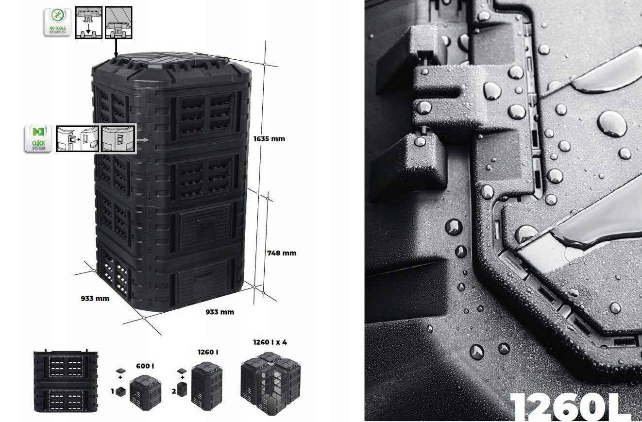 Komposter Patrullgrupp, 1260L, must hind ja info | Kompostrid, prügikonteinerid | kaup24.ee