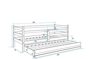 Lastevoodi ilma madratsita BMS11PZI, 80x190 cm, hall/sinine hind ja info | Lastevoodid | kaup24.ee