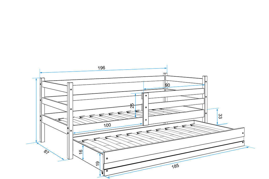 Lastevoodi ilma madratsita BMS11PP, 80x190 cm, hall hind ja info | Lastevoodid | kaup24.ee