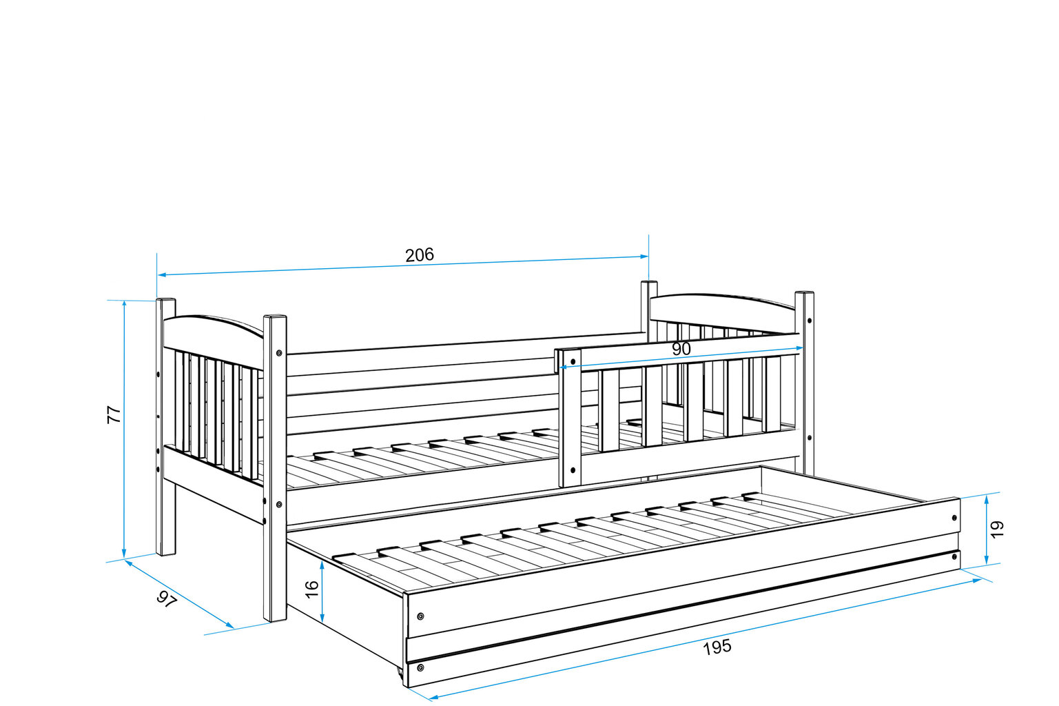 Lastevoodi ilma madratsita BMS14PRZA, 90x200 cm, helepruun/roheline hind ja info | Lastevoodid | kaup24.ee