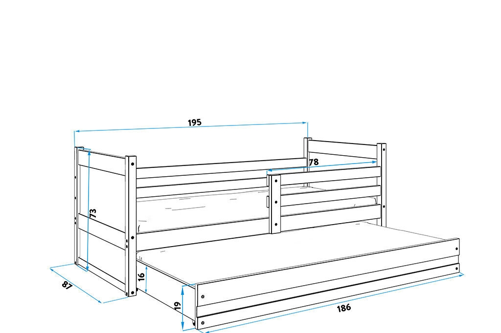 Lastevoodi ilma madratsita BMS24R, 80x190 cm, hall/roosa цена и информация | Lastevoodid | kaup24.ee