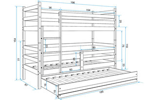 Lastevoodi ilma madratsita BMS44PRR, 80x190 cm, helepruun/roosa hind ja info | Lastevoodid | kaup24.ee