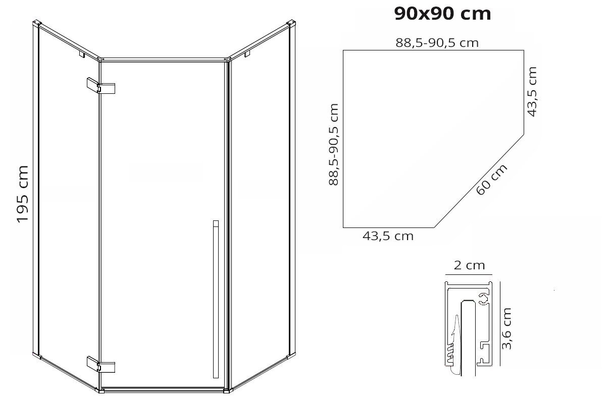 Dušikabiin Rea DIAMOND BLACK MAT 90x90 цена и информация | Dušikabiinid | kaup24.ee