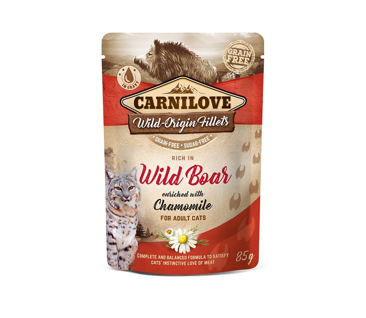 Carnilove Wild Boar Chamomile teraviljavaba, märgtoit kassidele, 85 g x 12 цена и информация | Konservid kassidele | kaup24.ee