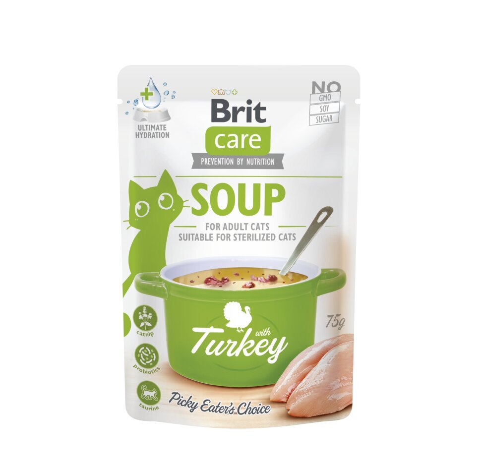 Brit Care Cat Soup Turkey teraviljavaba, märgtoit kassidele, 75 g x 12 hind ja info | Konservid kassidele | kaup24.ee