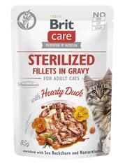 Brit Care Sterilized Fillets in Gravy Hearty Duck märgtoit steriliseeritud kassidele, 85 g x 12 hind ja info | Konservid kassidele | kaup24.ee