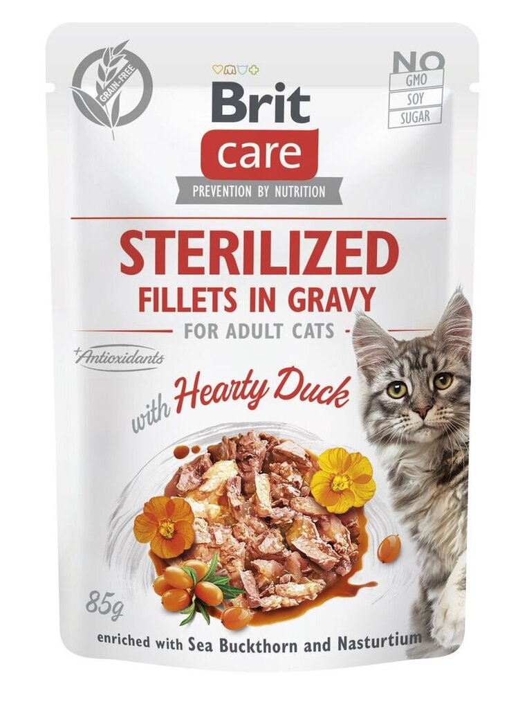 Brit Care Sterilized Fillets in Gravy Hearty Duck märgtoit steriliseeritud kassidele, 85 g x 12 цена и информация | Konservid kassidele | kaup24.ee