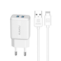 iKaku KSC-373 Set 2in1 Smart Dual USB Socket 2.4A Зарядное устройство + кабель Lightning 1м Белый цена и информация | Зарядные устройства для телефонов | kaup24.ee