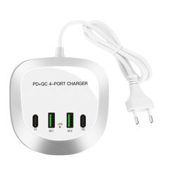 Travel charger T3P+ - 2xType C + 2xUSB - QC + PD 40W white цена и информация | Зарядные устройства для телефонов | kaup24.ee