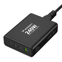 Wozinsky WGCSB 240 Вт GaN Зарядное устройство USB-A / 3 x USB-C — черный цена и информация | Зарядные устройства для телефонов | kaup24.ee