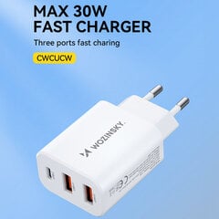 Wozinsky CWCUCW Настенное зарядное устройство USB-C / 2 x USB-A 30 Вт — белый цена и информация | Зарядные устройства для телефонов | kaup24.ee