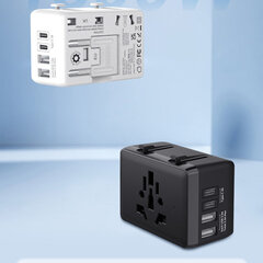 Techsuit HHT203A PD20W, 2 x USB, 2 x адаптера дорожного зарядного устройства Type-C для ЕС, Великобритании, Австралии, США, черный цена и информация | Зарядные устройства для телефонов | kaup24.ee