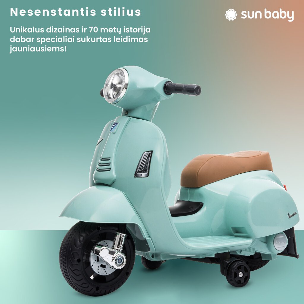 Elektriline mootorratas lastele Vespa 35W, piparmünt Sun Baby цена и информация | Laste elektriautod | kaup24.ee