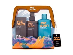 Päikesekaitse reisikomplekt Piz Buin: päikesekaitse sprei SPF30, 150 ml + päikesekaitsekreem näole SPF50, 50 ml + päevitusjärgne losjoon, 200 ml + kosmeetikakott hind ja info | Päikesekreemid | kaup24.ee