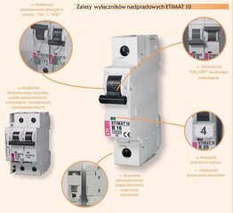 Автоматический выключатель ETIMAT10 1P C25 10kA ETI с перегрузкой по току цена и информация | Выключатели, розетки | kaup24.ee