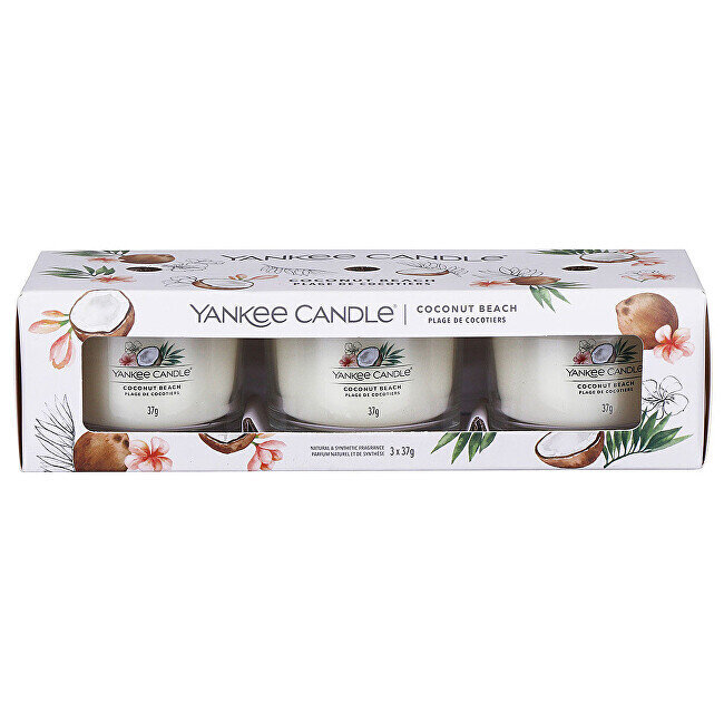 Yankee Candle Votiivküünalde komplekt Coconut Beach klaasist 3 x 37 g hind ja info | Küünlad, küünlajalad | kaup24.ee