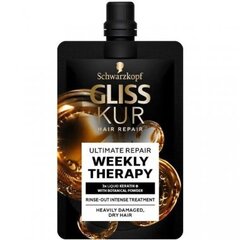 Маска для волос Schwarzkopf Gliss Kur, Ultimate Repair Weekly Therapy, восстанавливающая, 50 мл цена и информация | Маски, масла, сыворотки | kaup24.ee