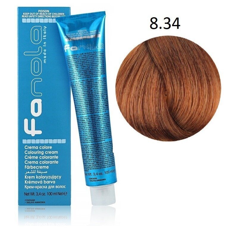 Professionaalne juuksevärv Fanola Color Cream, 8.34 Hair Light Golden Copper Blonde, 100 ml цена и информация | Juuksevärvid | kaup24.ee