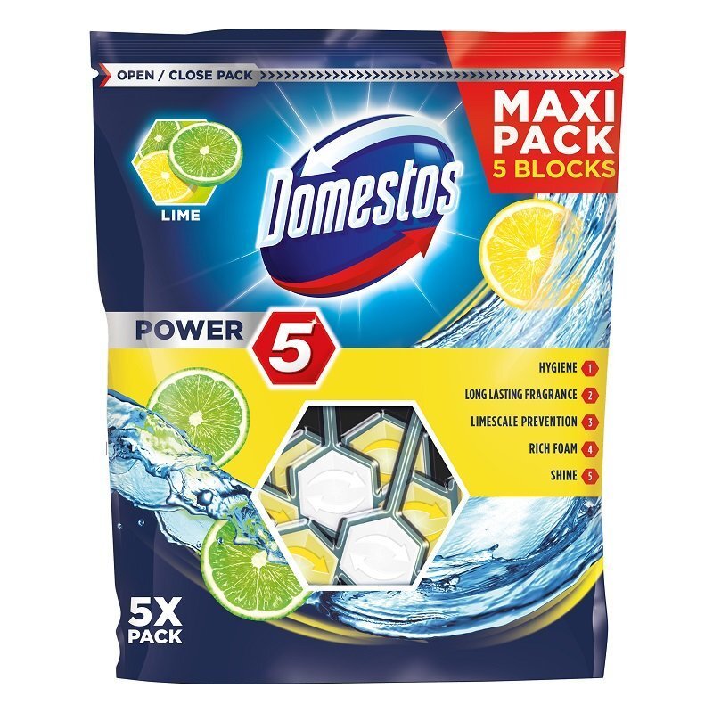WC-poti värskendaja Domestos Power 5 Lime, 5x55 g цена и информация | Puhastusvahendid | kaup24.ee
