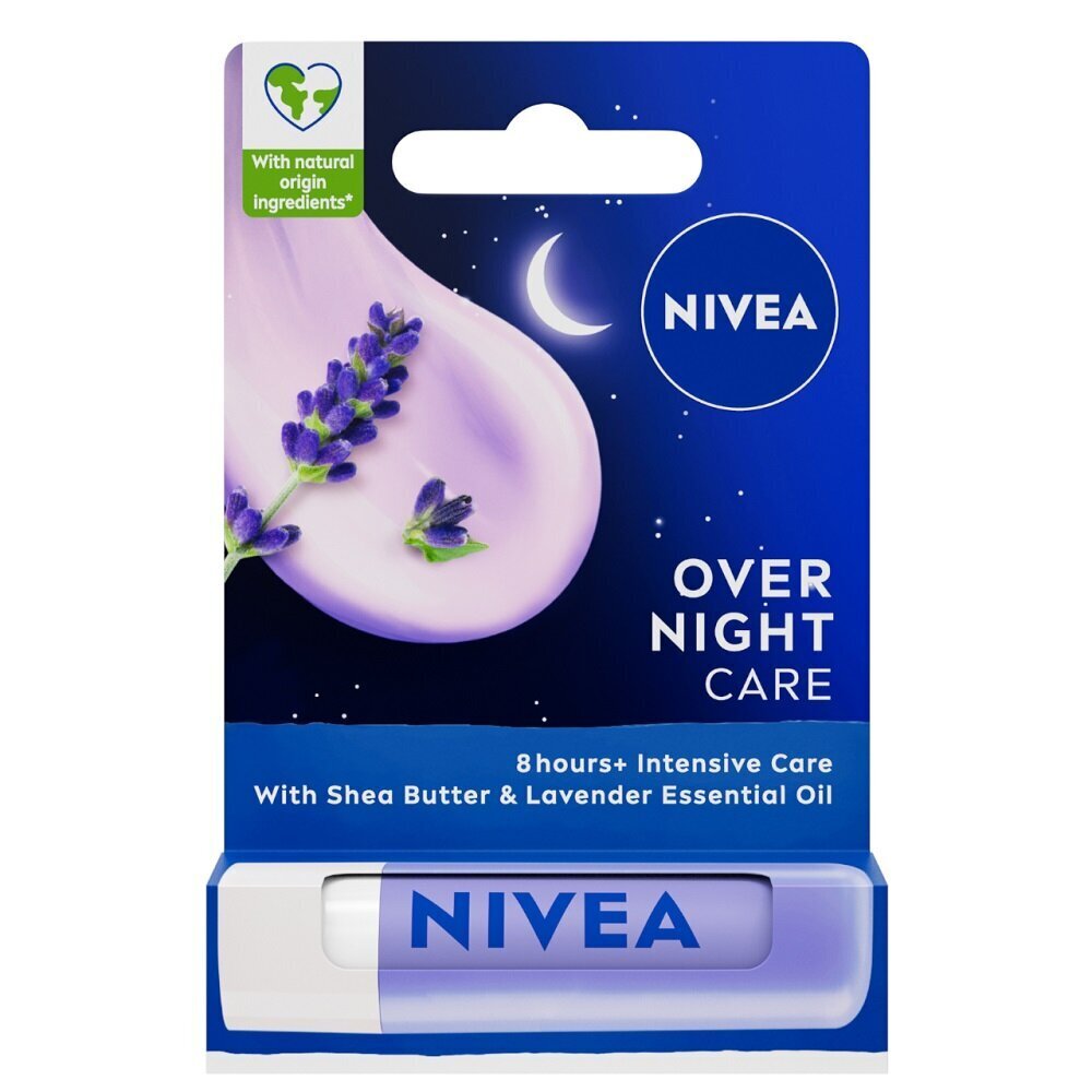 Huulepulk Nivea Overnight Care toitev, 4,8 g цена и информация | Huulepulgad, -läiked, -palsamid, vaseliin | kaup24.ee