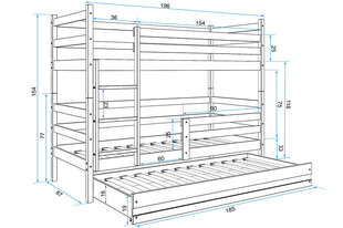 Lastevoodi BMS44BZI, 80x190 cm, valge/sinine hind ja info | Lastevoodid | kaup24.ee