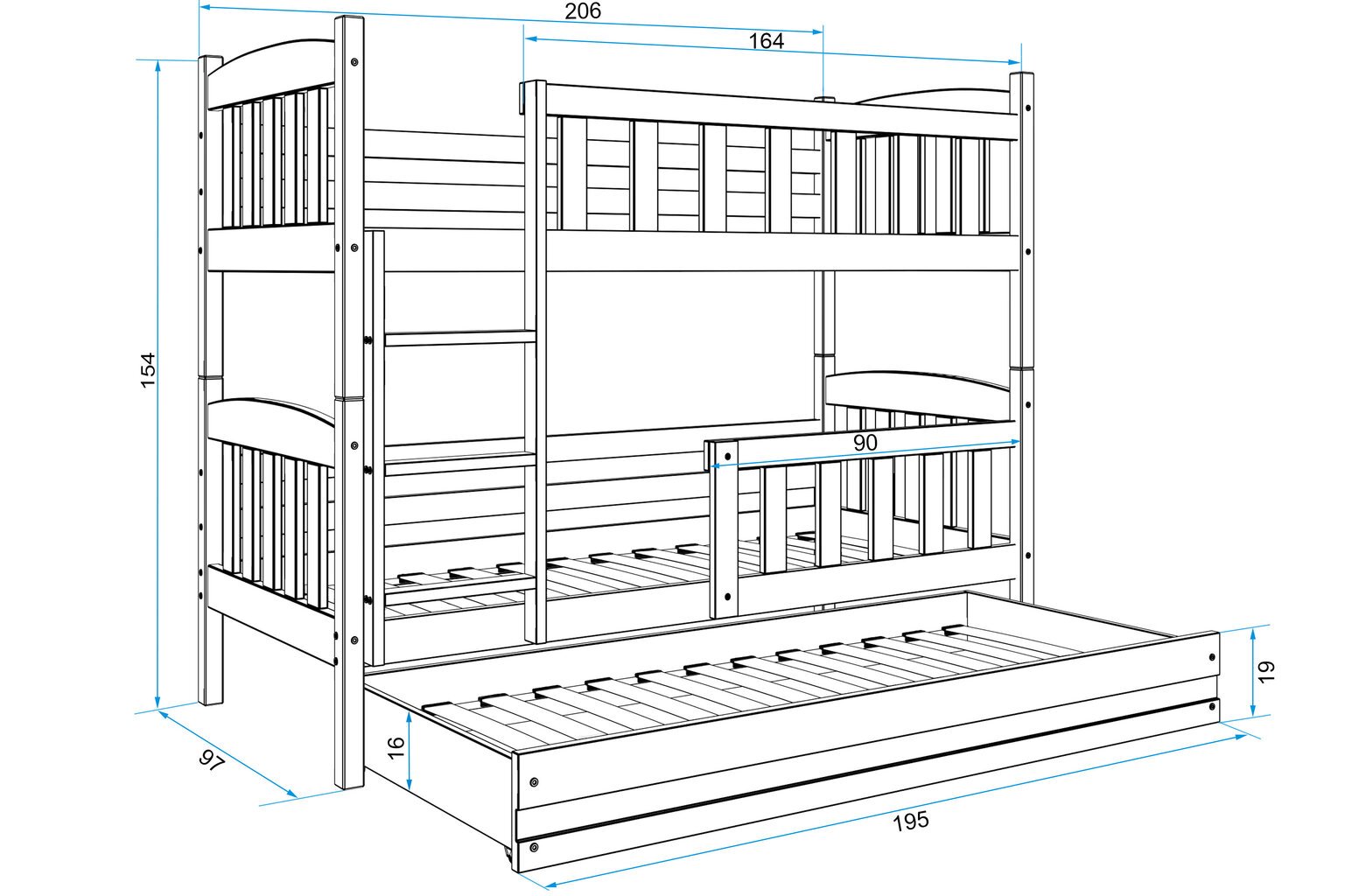 Lastevoodi BMS47BR, 90x200 cm, valge/roosa цена и информация | Lastevoodid | kaup24.ee