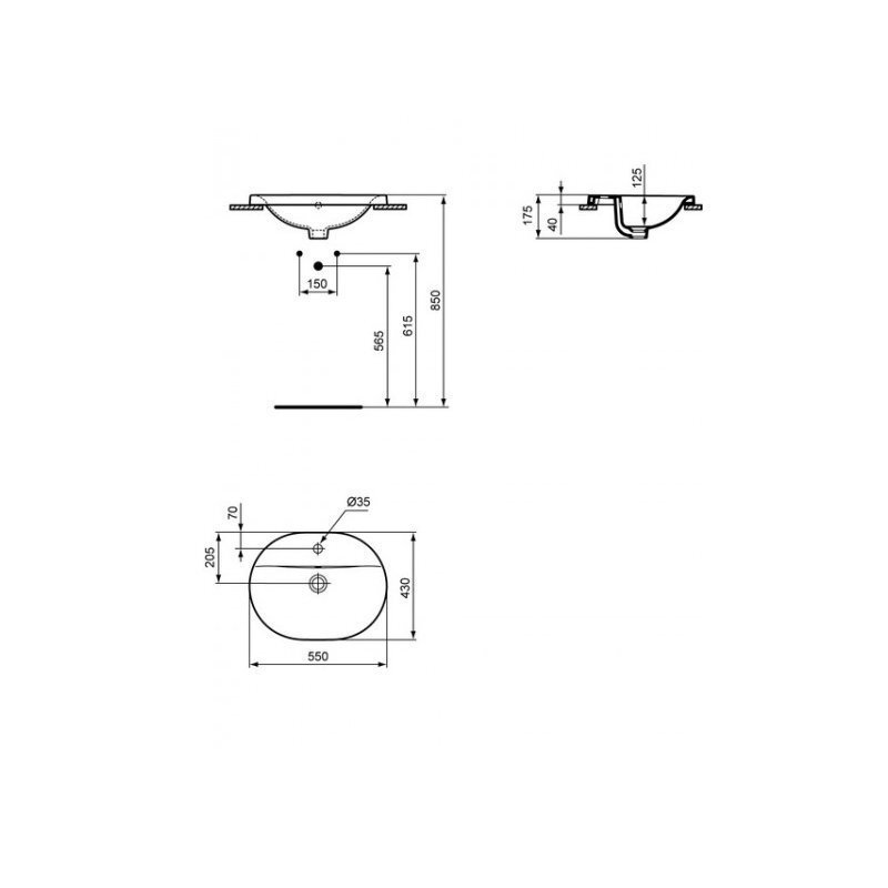 Süvistatav valamu Ideal Standard Connect Oval 55x43 cm, valge. E503901 hind ja info | Kraanikausid, valamud | kaup24.ee