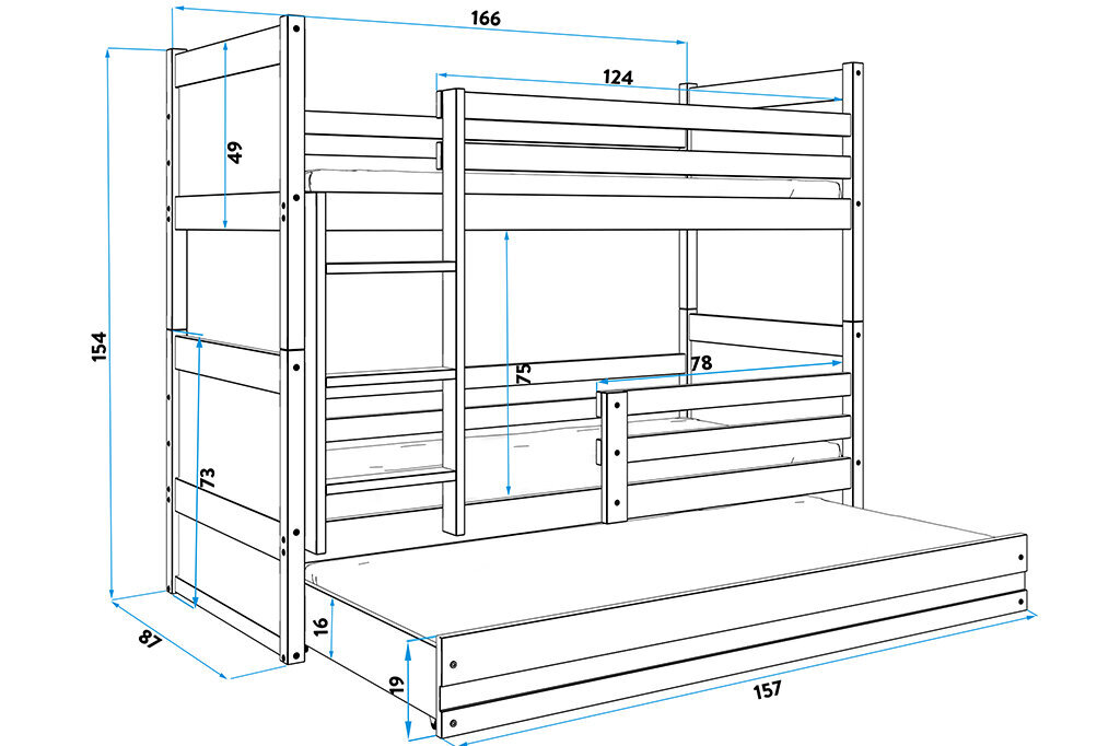 Lastevoodi BMS61B, 80x160 cm, valge цена и информация | Lastevoodid | kaup24.ee