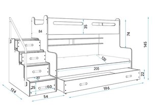 Lastevoodi BMS187P, 90x200 cm, valge/hall hind ja info | Lastevoodid | kaup24.ee