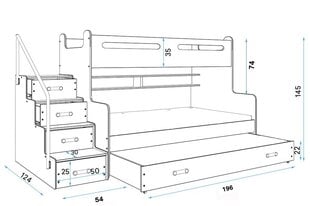 Lastevoodi BMS196B, 90x200 cm, valge hind ja info | Lastevoodid | kaup24.ee