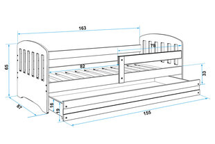 Lastevoodi BMS90BP, 80x200 cm, valge/hall hind ja info | Lastevoodid | kaup24.ee