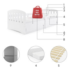 Детская кроватка BMS90BP, 80x200 см, белый/серый цена и информация | Детские кровати | kaup24.ee