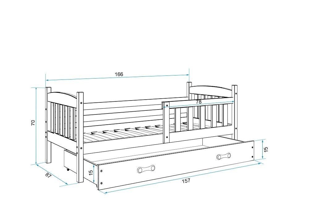 Lastevoodi BMS95PRZI, 80x160 cm, hele pruun/sinine hind ja info | Lastevoodid | kaup24.ee