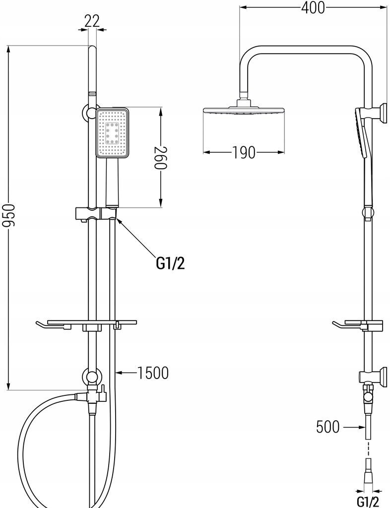 Dušisüsteem Surface Mexen T54, must hind ja info | Komplektid ja dušipaneelid | kaup24.ee