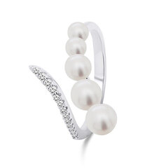 Brilio Silver Elegantne avatud sõrmus pärlitega RI098W hind ja info | Sõrmused | kaup24.ee