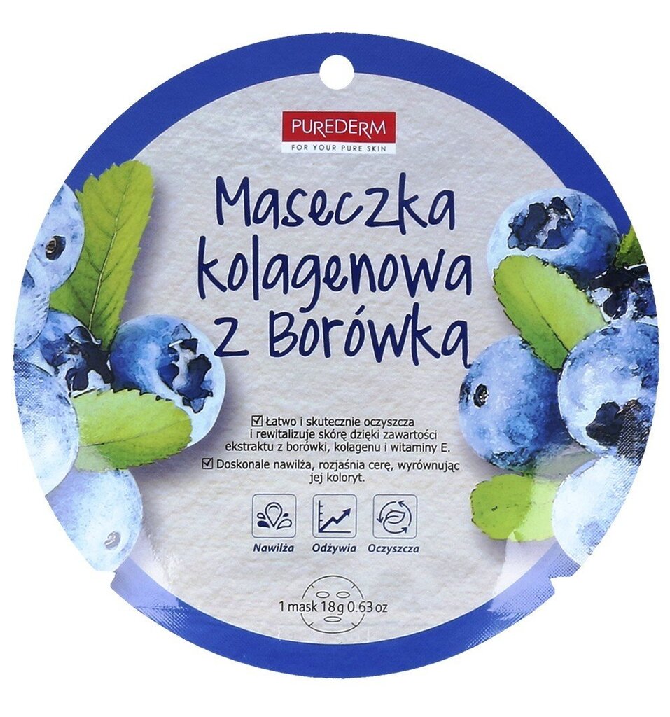 Näomask kollageeni ja mustikaekstraktiga Purederm Blueberry Collagen 18 g цена и информация | Näomaskid, silmamaskid | kaup24.ee