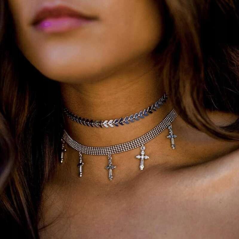 CHOKER KAELAKEE PIDULIK PIKK BOHO HÕBEDANE 42 42 hind ja info | Kaelakeed | kaup24.ee