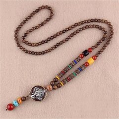 NEPAL BUDDHA MALA Tiibeti puidust kaelakee Käsitsi valmistatud amulett EL77 hind ja info | Kaelakeed | kaup24.ee