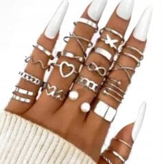 Hõbedast RETRO PUNK BOHO BEAUTIFUL RINGIDE SET 23 rõngast 14-18 mm EL36_SILVER hind ja info | Sõrmused | kaup24.ee