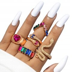 Набор золотых колец RETRO PUNK VINTAGE RINGS 5 шт. змеиное сердце MULTICOLOR Z31 цена и информация | Кольцо | kaup24.ee