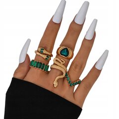 Набор золотых колец RETRO PUNK VINTAGE RINGS 5 шт. змеиное сердце зеленый Z33_GREEN цена и информация | Кольцо | kaup24.ee