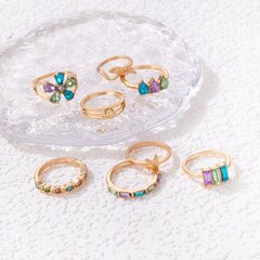 Набор золотых колец RETRO PUNK VINTAGE RINGS 8 шт COLOURFUL FLOWERS Z27 цена и информация | Кольцо | kaup24.ee