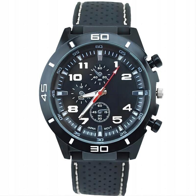 MALE WATCH Sport Quartz Black on SILICON käevõru mugav JU12-wht-blk hind ja info | Meeste käekellad | kaup24.ee