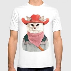 WhyNotPrint meeste valge T-särk "Cowboy cat" WNP1002_S hind ja info | Meeste T-särgid | kaup24.ee