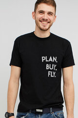 MEMO T-särk meestele must "Plan.Buy.Fly" MM10065_S hind ja info | Meeste T-särgid | kaup24.ee